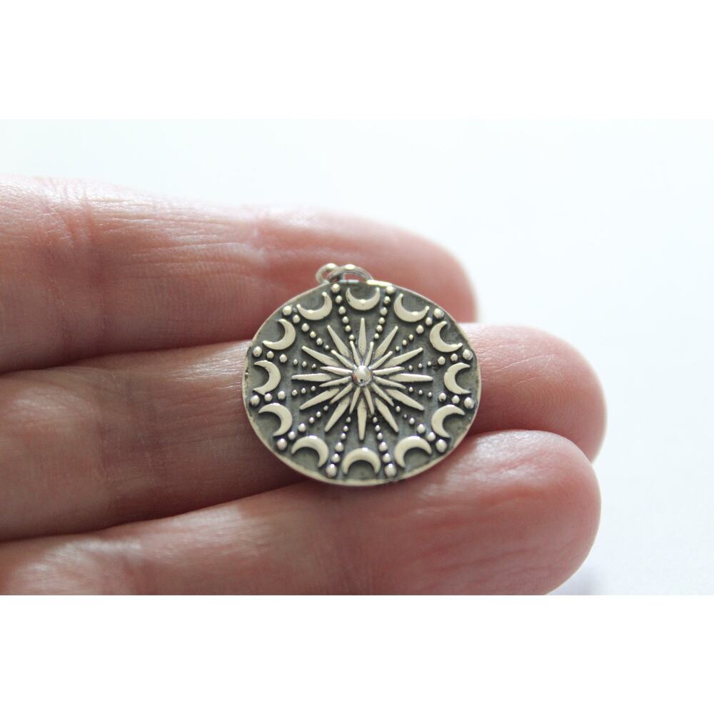 Sterling Silver Sun And Moon Pendant, Silver Sun And Moon Phase Pendant